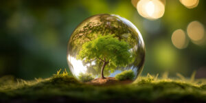 glass globe ball with tree growing green nature blur background eco earth day concept Jospong Group